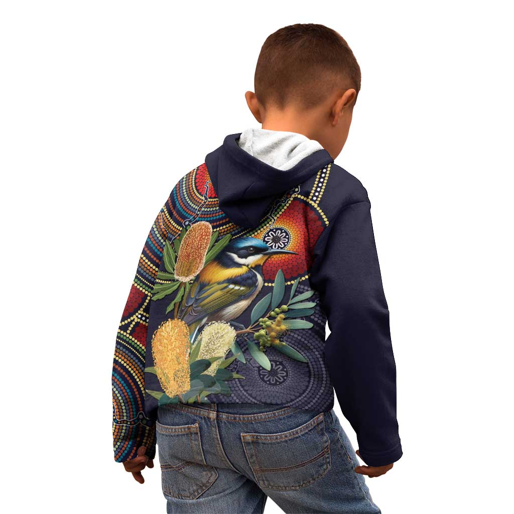 Aussie Honeyeaters Banksia Flowers Kid Hoodie Aboriginal Dots Painting