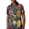 Aussie Honeyeaters Banksia Flowers Kid Polo Shirt Aboriginal Dots Painting