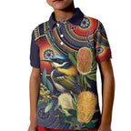 Aussie Honeyeaters Banksia Flowers Kid Polo Shirt Aboriginal Dots Painting
