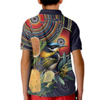 Aussie Honeyeaters Banksia Flowers Kid Polo Shirt Aboriginal Dots Painting