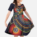 Aussie Honeyeaters Banksia Flowers Kid Short Sleeve Dress Aboriginal Dots Painting
