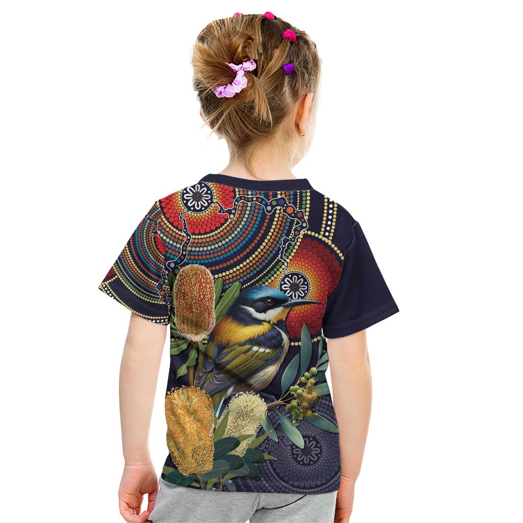 Aussie Honeyeaters Banksia Flowers Kid T Shirt Aboriginal Dots Painting