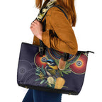 Aussie Honeyeaters Banksia Flowers Leather Tote Bag Aboriginal Dots Painting