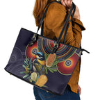 Aussie Honeyeaters Banksia Flowers Leather Tote Bag Aboriginal Dots Painting
