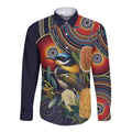 Aussie Honeyeaters Banksia Flowers Long Sleeve Button Shirt Aboriginal Dots Painting
