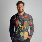 Aussie Honeyeaters Banksia Flowers Long Sleeve Polo Shirt Aboriginal Dots Painting