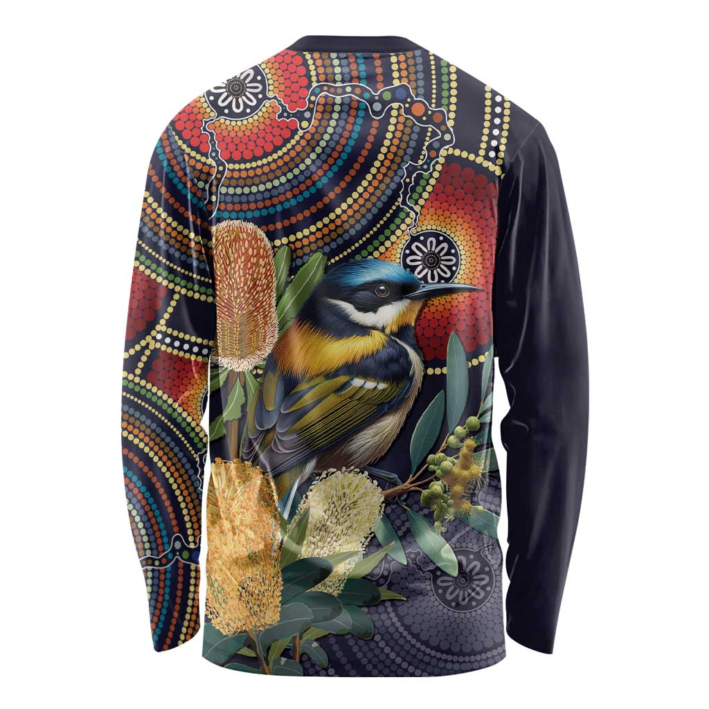 Aussie Honeyeaters Banksia Flowers Long Sleeve Shirt Aboriginal Dots Painting