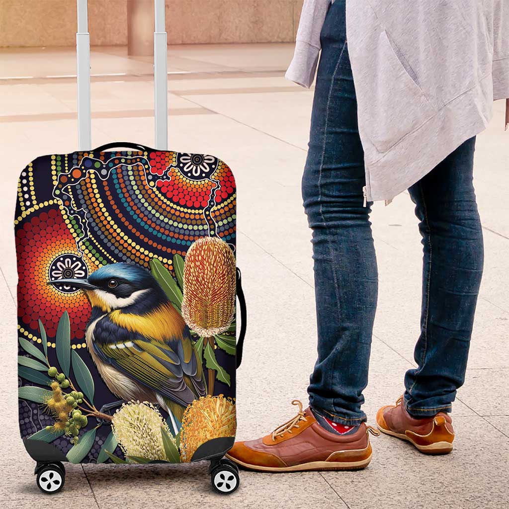 Aussie Honeyeaters Banksia Flowers Luggage Cover Aboriginal Dots Painting