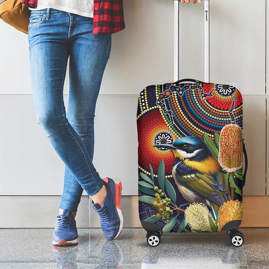 Aussie Honeyeaters Banksia Flowers Luggage Cover Aboriginal Dots Painting