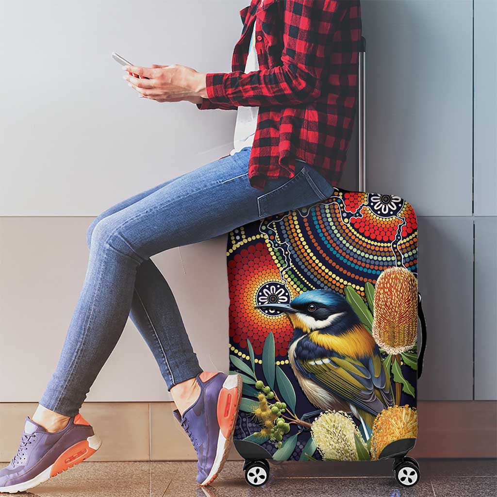 Aussie Honeyeaters Banksia Flowers Luggage Cover Aboriginal Dots Painting