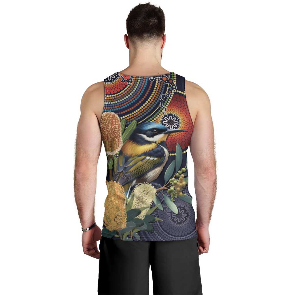 Aussie Honeyeaters Banksia Flowers Men Tank Top Aboriginal Dots Painting