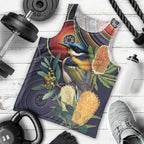 Aussie Honeyeaters Banksia Flowers Men Tank Top Aboriginal Dots Painting