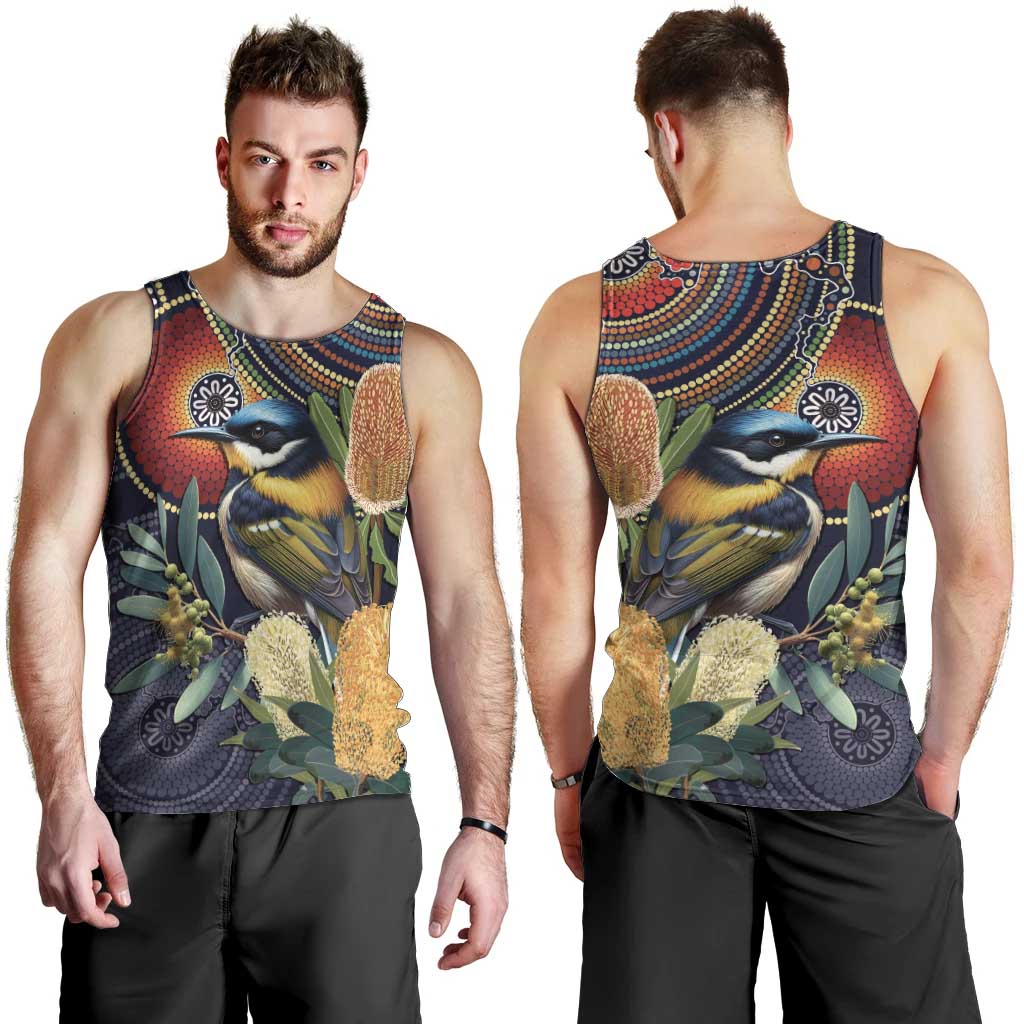 Aussie Honeyeaters Banksia Flowers Men Tank Top Aboriginal Dots Painting