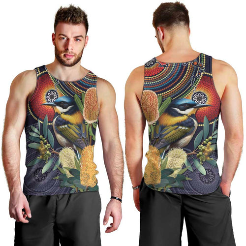 Aussie Honeyeaters Banksia Flowers Men Tank Top Aboriginal Dots Painting