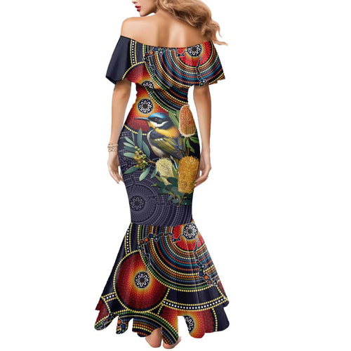 Aussie Honeyeaters Banksia Flowers Mermaid Dress Aboriginal Dots Painting