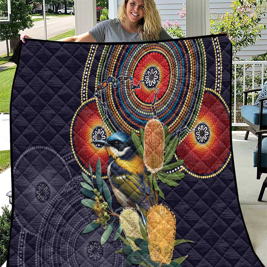 Aussie Honeyeaters Banksia Flowers Quilt Aboriginal Dots Painting