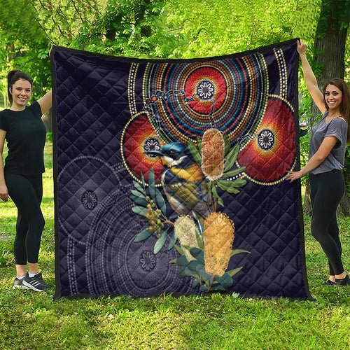 Aussie Honeyeaters Banksia Flowers Quilt Aboriginal Dots Painting