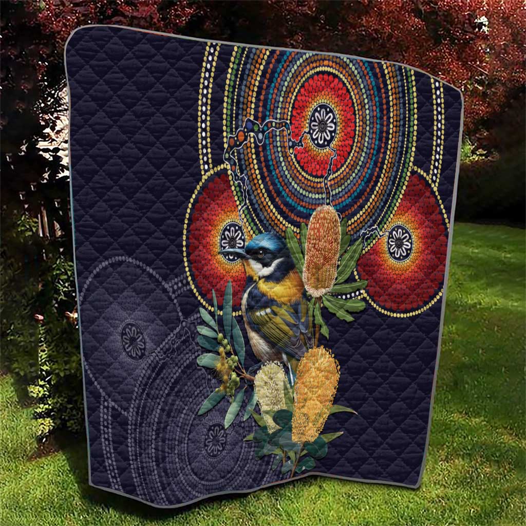 Aussie Honeyeaters Banksia Flowers Quilt Aboriginal Dots Painting