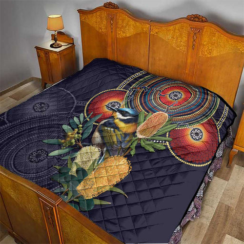 Aussie Honeyeaters Banksia Flowers Quilt Aboriginal Dots Painting