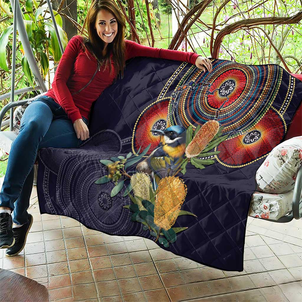 Aussie Honeyeaters Banksia Flowers Quilt Aboriginal Dots Painting
