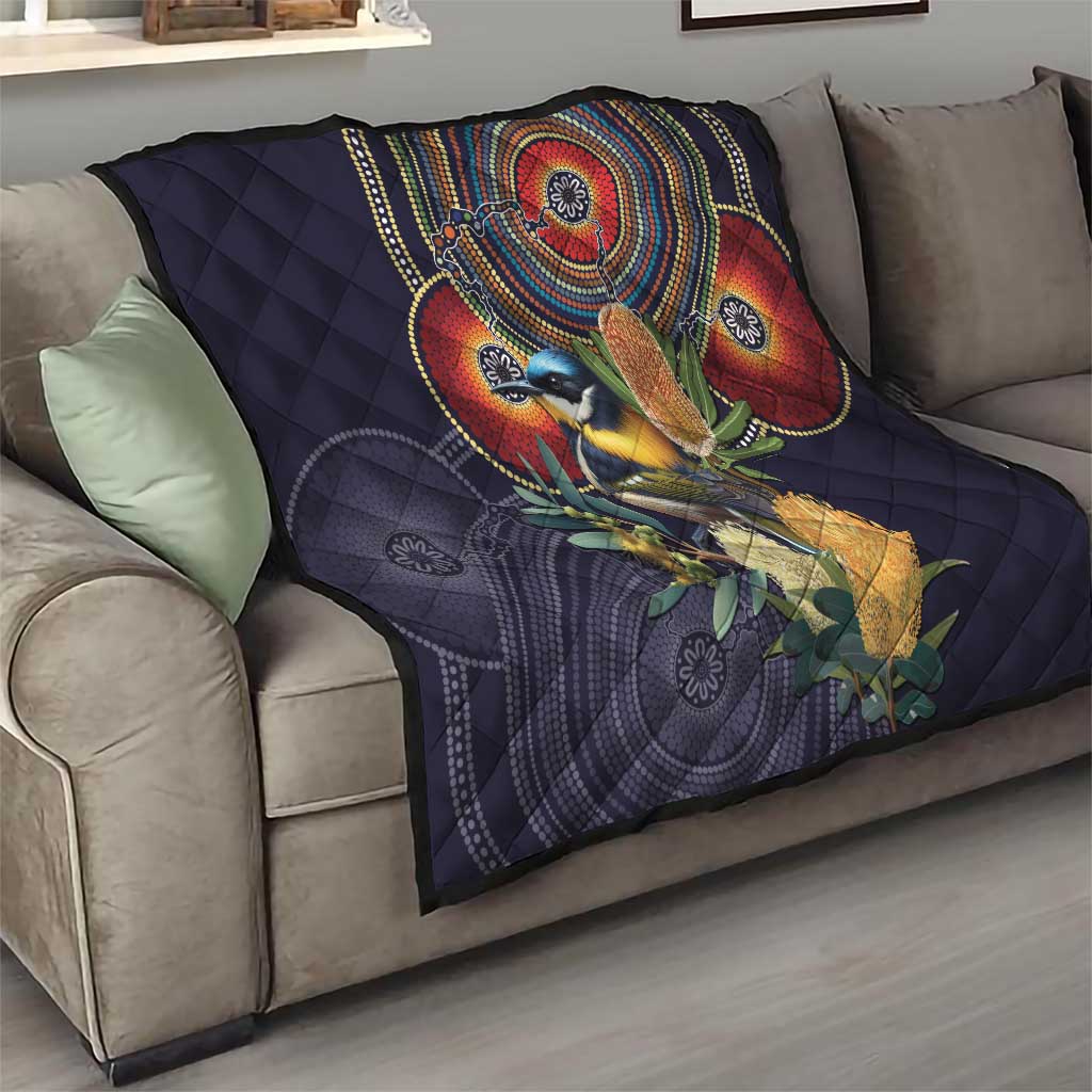 Aussie Honeyeaters Banksia Flowers Quilt Aboriginal Dots Painting
