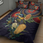 Aussie Honeyeaters Banksia Flowers Quilt Bed Set Aboriginal Dots Painting