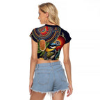 Aussie Honeyeaters Banksia Flowers Raglan Cropped T Shirt Aboriginal Dots Painting