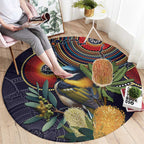 Aussie Honeyeaters Banksia Flowers Round Carpet Aboriginal Dots Painting