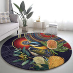 Aussie Honeyeaters Banksia Flowers Round Carpet Aboriginal Dots Painting