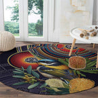 Aussie Honeyeaters Banksia Flowers Round Carpet Aboriginal Dots Painting