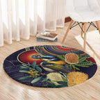 Aussie Honeyeaters Banksia Flowers Round Carpet Aboriginal Dots Painting