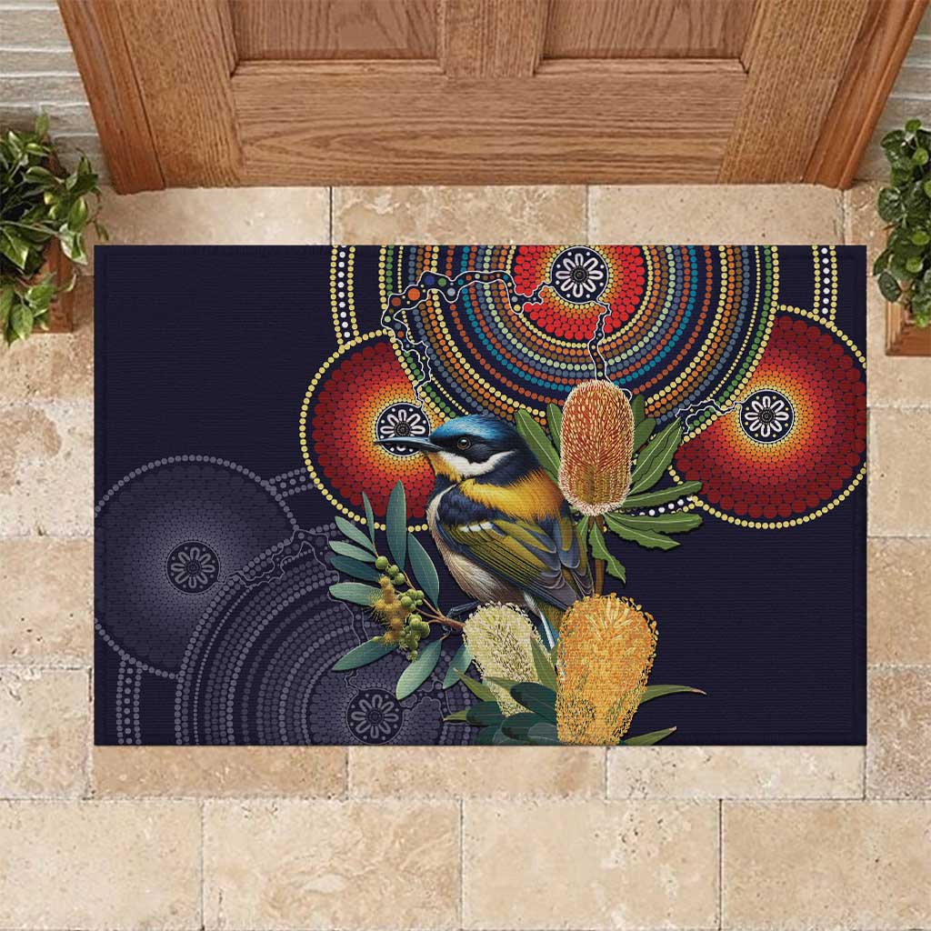 Aussie Honeyeaters Banksia Flowers Rubber Doormat Aboriginal Dots Painting