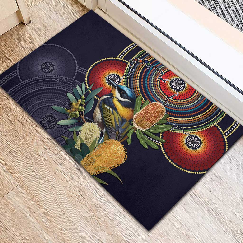 Aussie Honeyeaters Banksia Flowers Rubber Doormat Aboriginal Dots Painting
