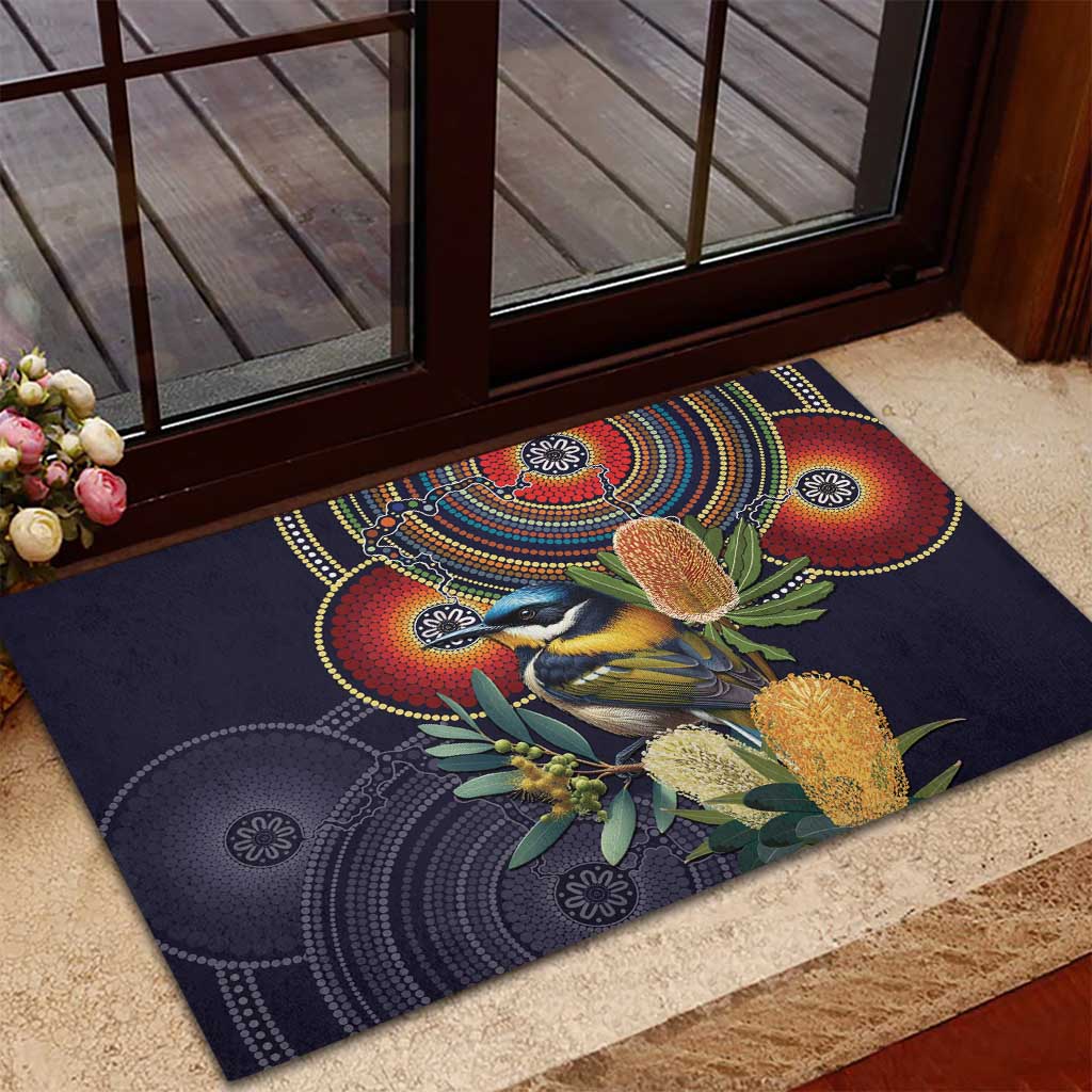 Aussie Honeyeaters Banksia Flowers Rubber Doormat Aboriginal Dots Painting