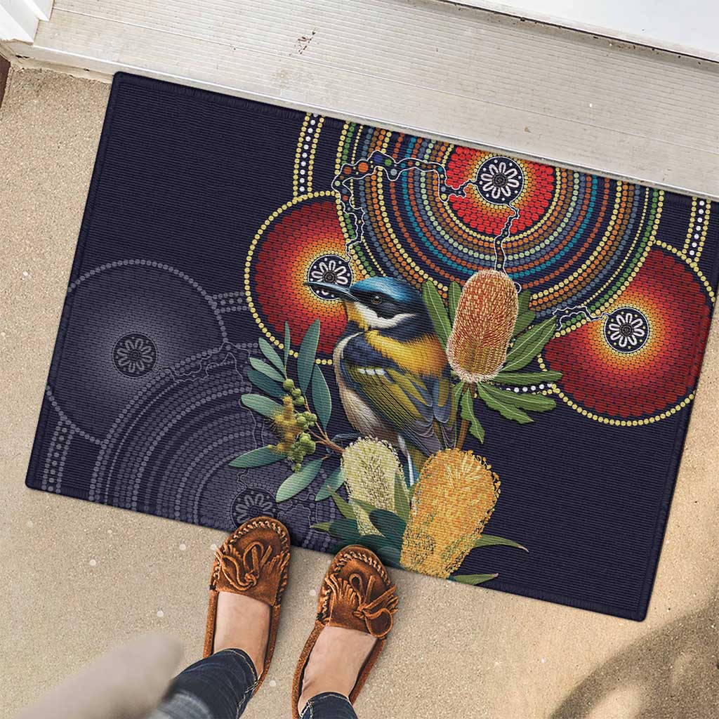 Aussie Honeyeaters Banksia Flowers Rubber Doormat Aboriginal Dots Painting