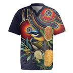 Aussie Honeyeaters Banksia Flowers Rugby Jersey Aboriginal Dots Painting