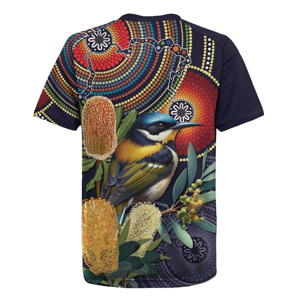 Aussie Honeyeaters Banksia Flowers Rugby Jersey Aboriginal Dots Painting