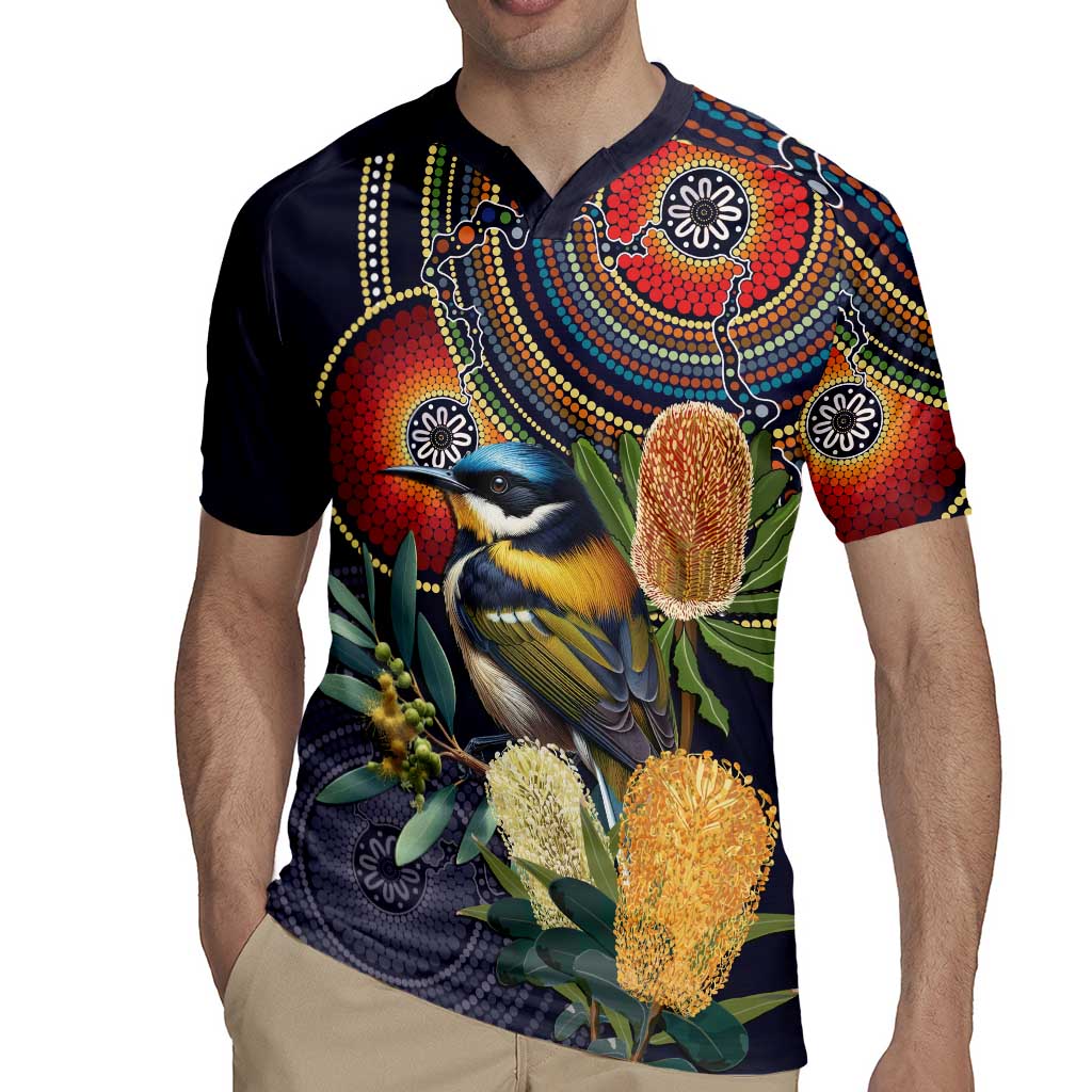 Aussie Honeyeaters Banksia Flowers Rugby Jersey Aboriginal Dots Painting