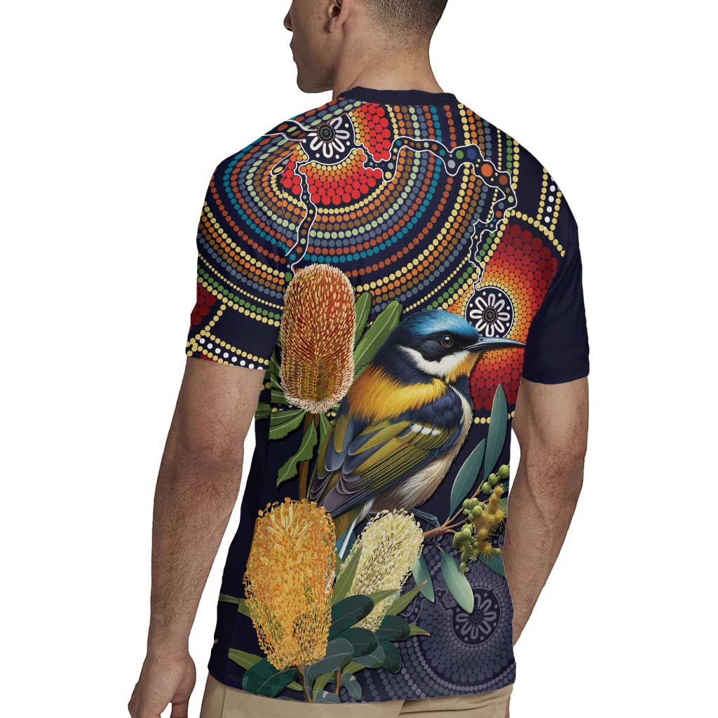 Aussie Honeyeaters Banksia Flowers Rugby Jersey Aboriginal Dots Painting