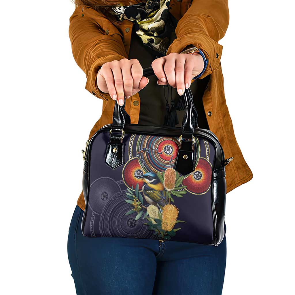 Aussie Honeyeaters Banksia Flowers Shoulder Handbag Aboriginal Dots Painting