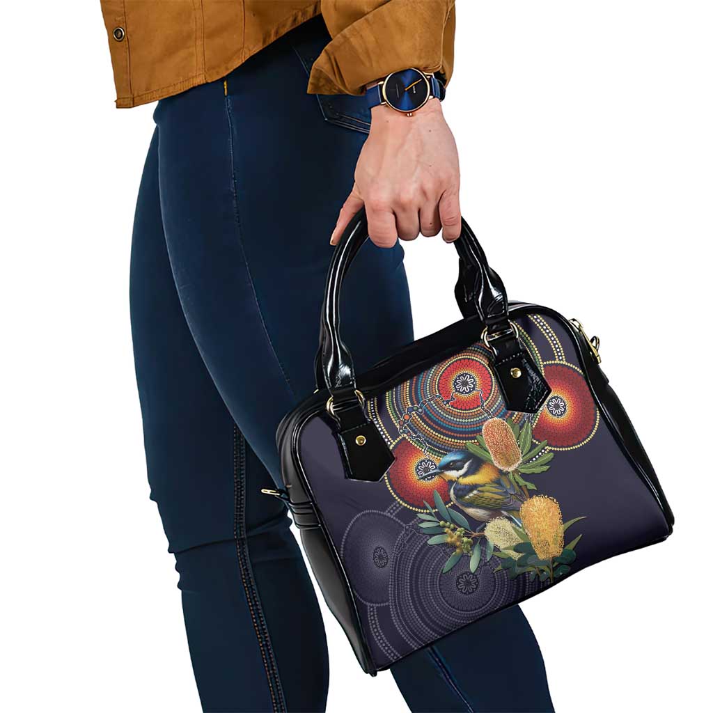 Aussie Honeyeaters Banksia Flowers Shoulder Handbag Aboriginal Dots Painting