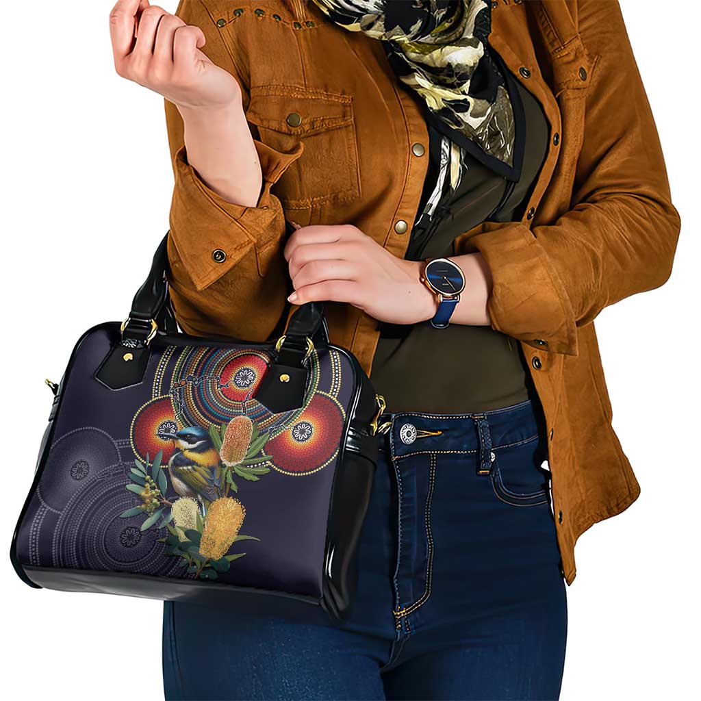 Aussie Honeyeaters Banksia Flowers Shoulder Handbag Aboriginal Dots Painting