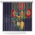 Aussie Honeyeaters Banksia Flowers Shower Curtain Aboriginal Dots Painting