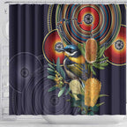 Aussie Honeyeaters Banksia Flowers Shower Curtain Aboriginal Dots Painting