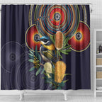 Aussie Honeyeaters Banksia Flowers Shower Curtain Aboriginal Dots Painting