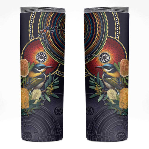 Aussie Honeyeaters Banksia Flowers Skinny Tumbler Aboriginal Dots Painting
