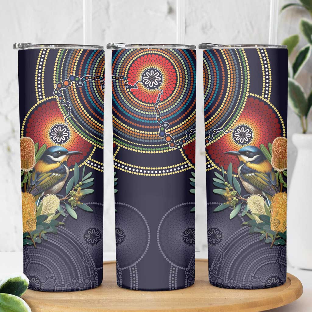 Aussie Honeyeaters Banksia Flowers Skinny Tumbler Aboriginal Dots Painting