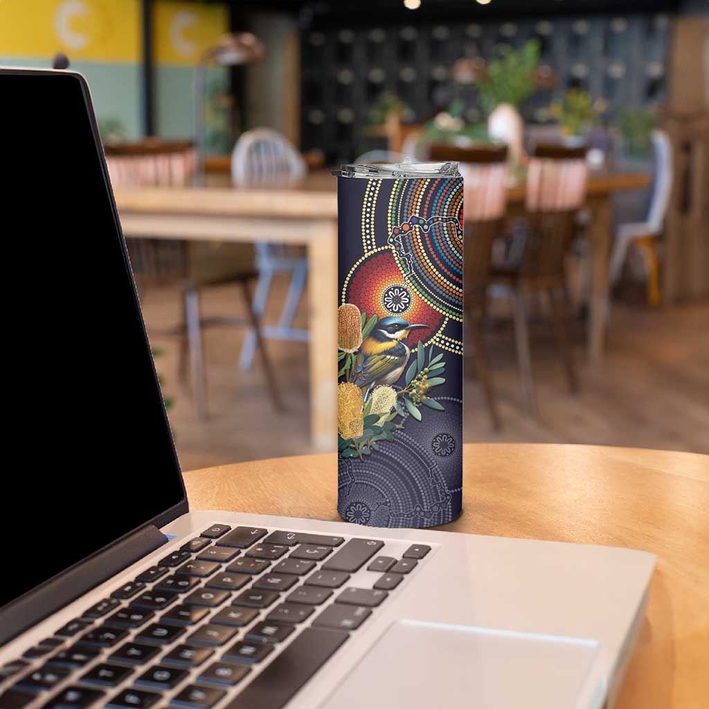 Aussie Honeyeaters Banksia Flowers Skinny Tumbler Aboriginal Dots Painting