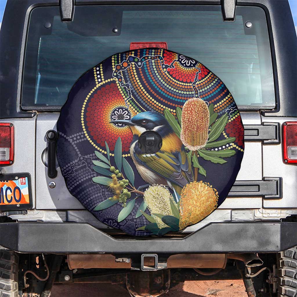 Aussie Honeyeaters Banksia Flowers Spare Tire Cover Aboriginal Dots Painting