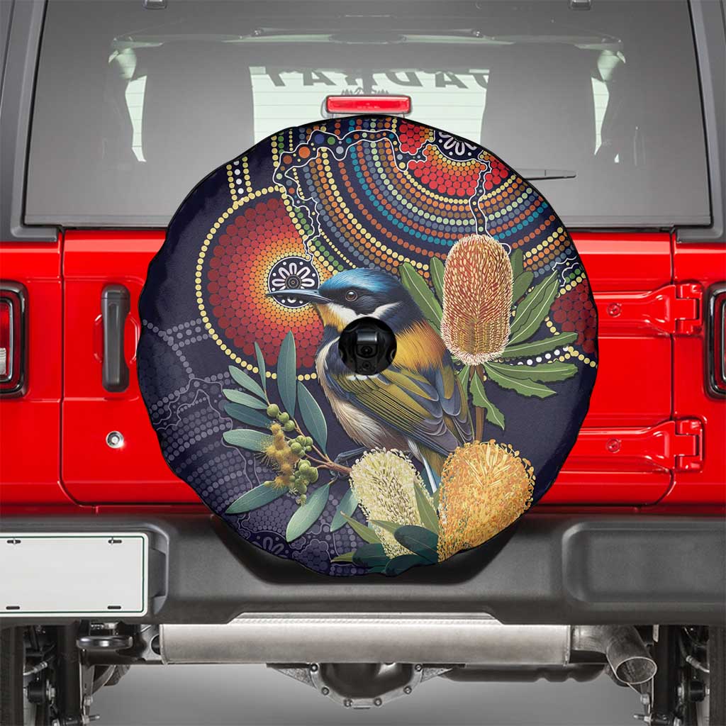 Aussie Honeyeaters Banksia Flowers Spare Tire Cover Aboriginal Dots Painting